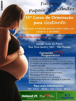 PreViv UNIMED promoverá o 12°curso de orientação para Gestante.